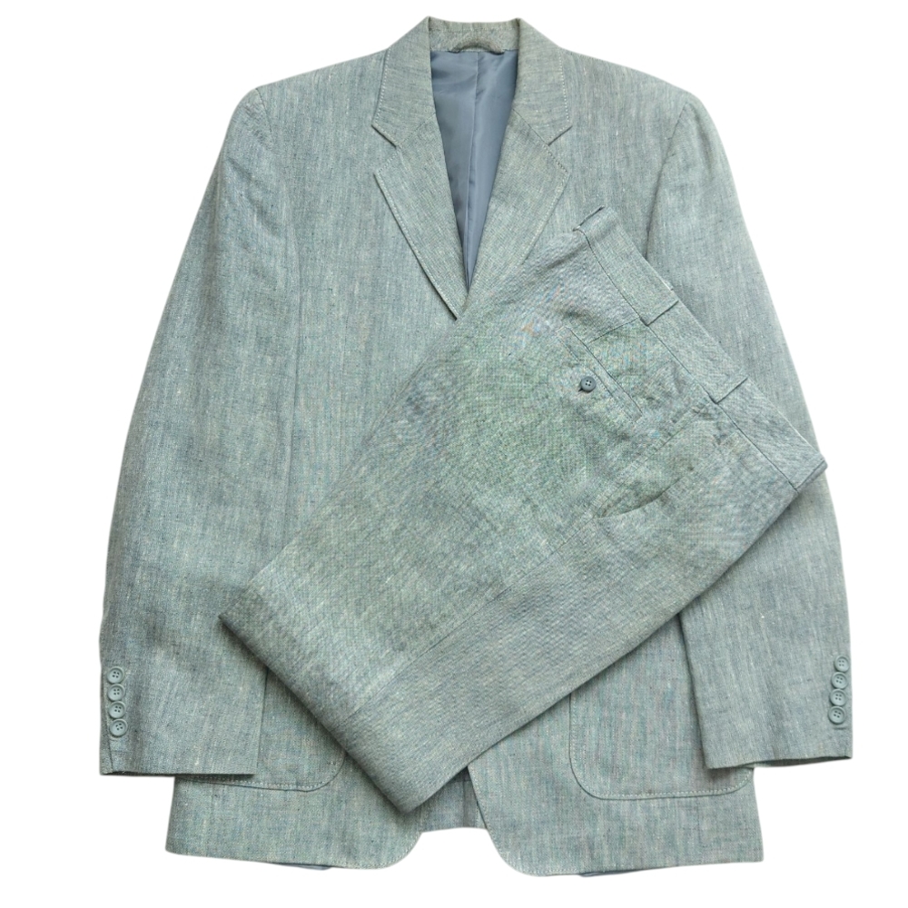 KACHINS Men's Gray Textured Slub Linen Custom Made Full Suit
